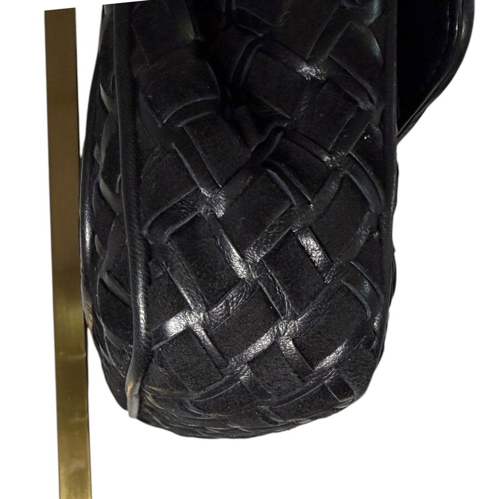 Vintage Bally Black Woven Suede Leather Top Handle Bag Gold Hardware - Picture 6 of 15